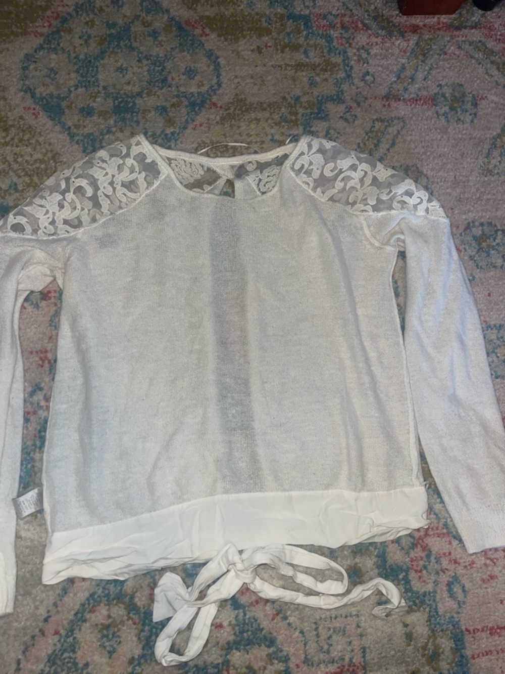LC Lauren Conrad White Lace-Trim Tie Back Top